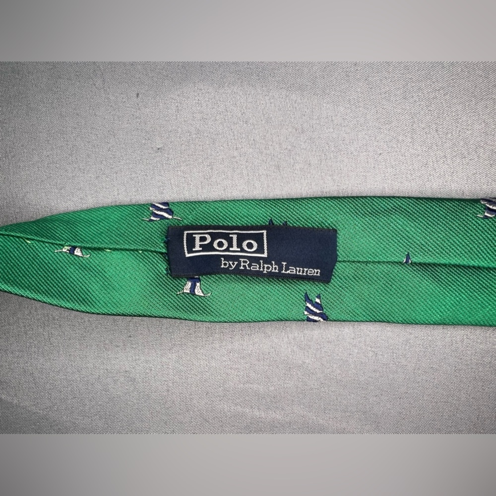 Men’s Polo Ralph Lauren Green Blue Sailing Boat Italy Designer Regular Silk Tie - Picture 5 of 5